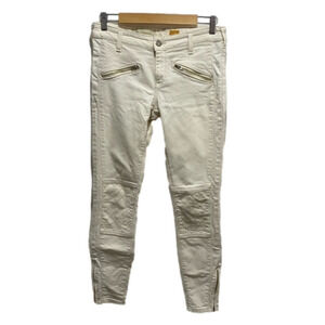Pilcro & THE LETTERPRESS Size 27 Ivory Skinny Jeans Zipper & Cross Stitch Detail